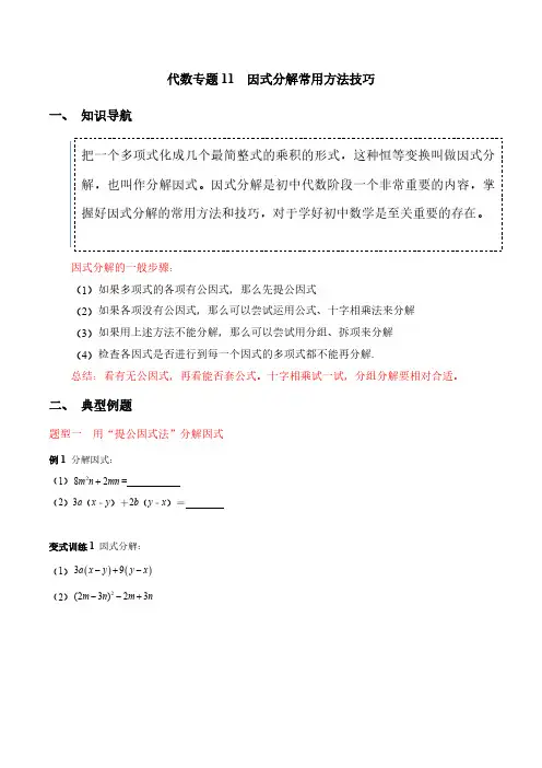 专题11 因式分解常用方法技巧