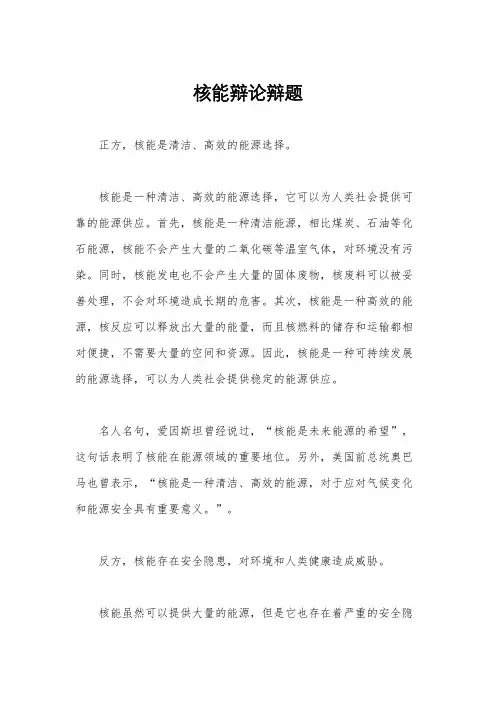 核能辩论辩题