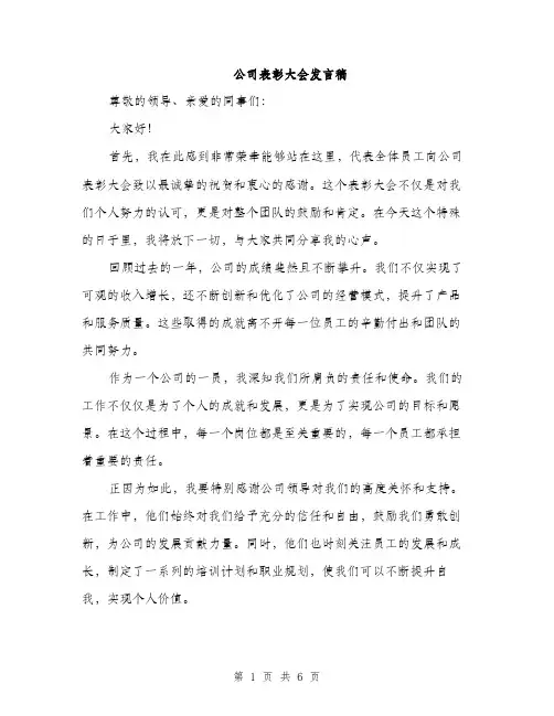 公司表彰大会发言稿（3篇）