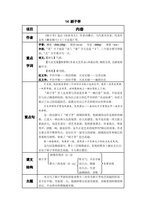 小学语文五下《刷子李》课堂笔记