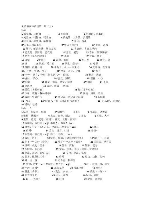 人教版高中英语第一册(上)书后单词表(用于自己复习时候默写)