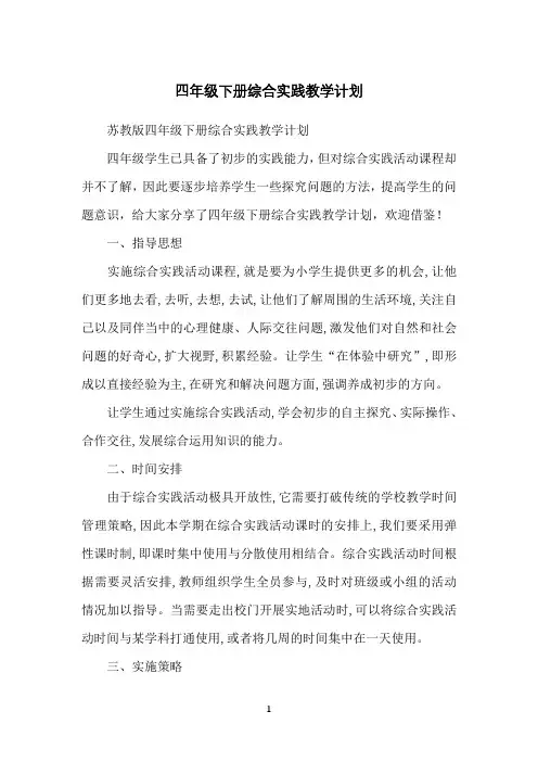 四年级下册综合实践教学计划 2