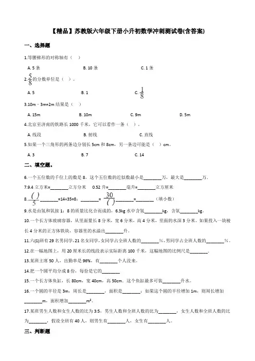 苏教版六年级下册-小升初数学冲刺测试卷(含答案)【精品】