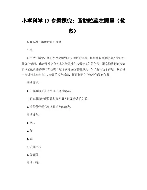 小学科学17专题探究：脂肪贮藏在哪里(教案)