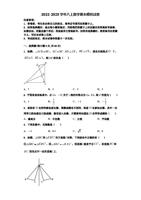 2022-2023学年山东省聊城市临清市八年级数学第一学期期末复习检测模拟试题含解析