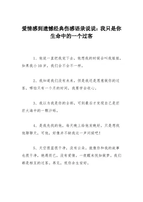爱情感到遗憾经典伤感语录说说：我只是你生命中的一个过客