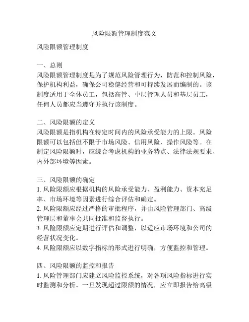 风险限额管理制度范文
