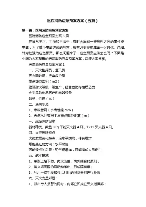 医院消防应急预案方案（五篇）