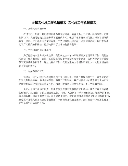 乡镇文化站工作总结范文_文化站工作总结范文