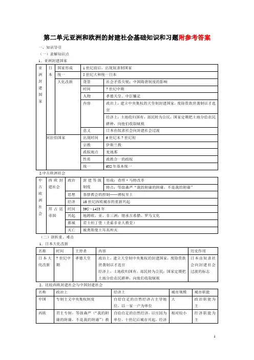 九年级上册历史第二单元亚洲和欧洲的封建社会