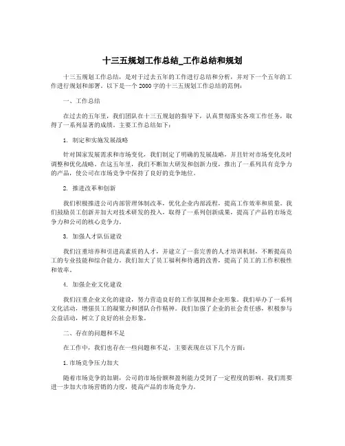 十三五规划工作总结_工作总结和规划