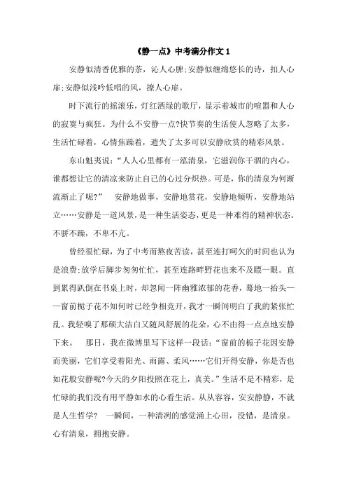 中考满分作文《静一点》  5篇