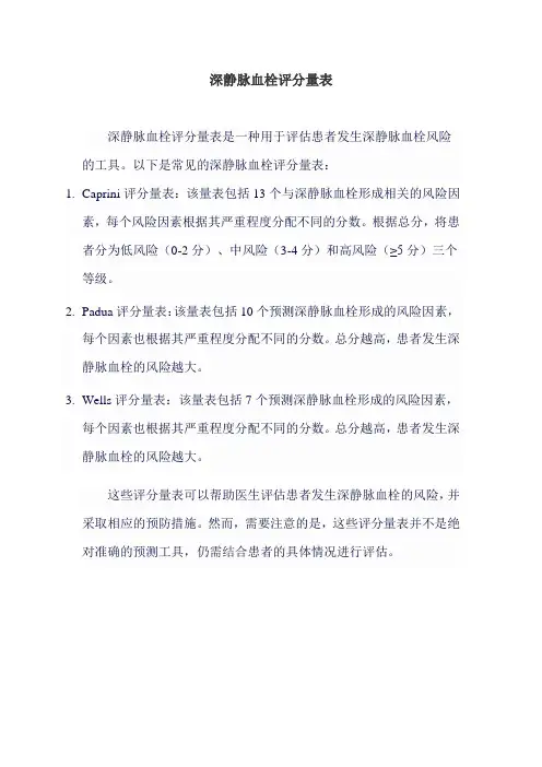 深静脉血栓评分量表