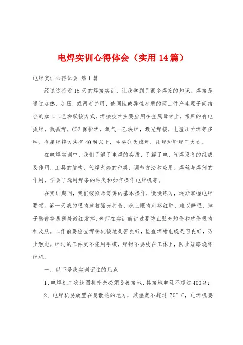 电焊实训心得体会(实用14篇)