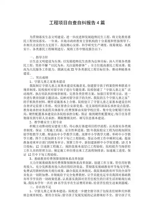 工程项目自查自纠报告4篇
