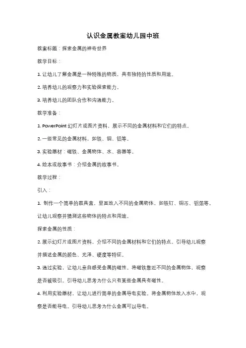 认识金属教案幼儿园中班