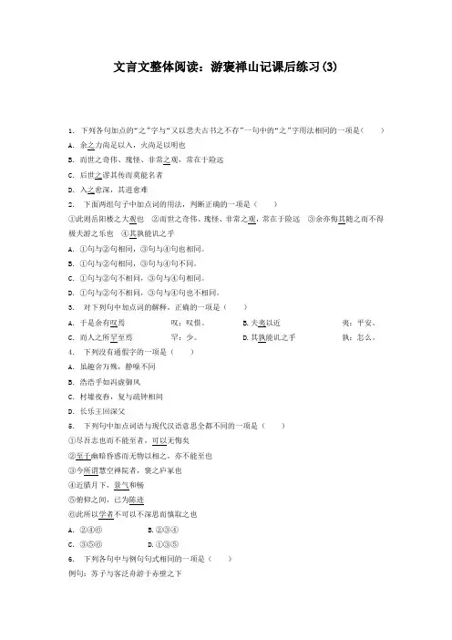 高考复习高中语文_文言文整体阅读：游褒禅山记_练习(3) Word版含答案.doc