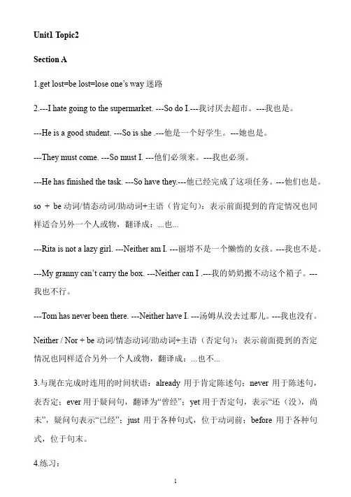 初中英语 仁爱版九年级上册Unit1 Topic2知识点