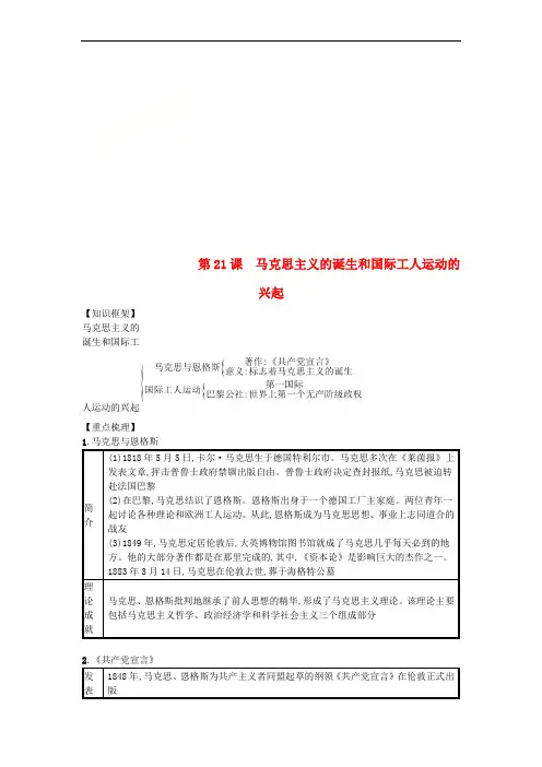 九年级历史上册 第七单元 工业革命和工人运动的兴起 第21课 马克思主义的诞生和国际工人运动的兴起(速记宝