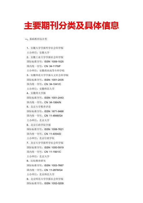 主要期刊分类及具体信息