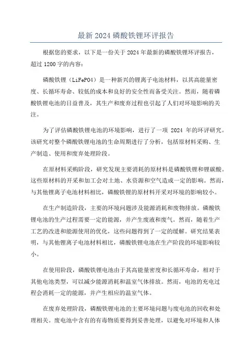 最新2024磷酸铁锂环评报告