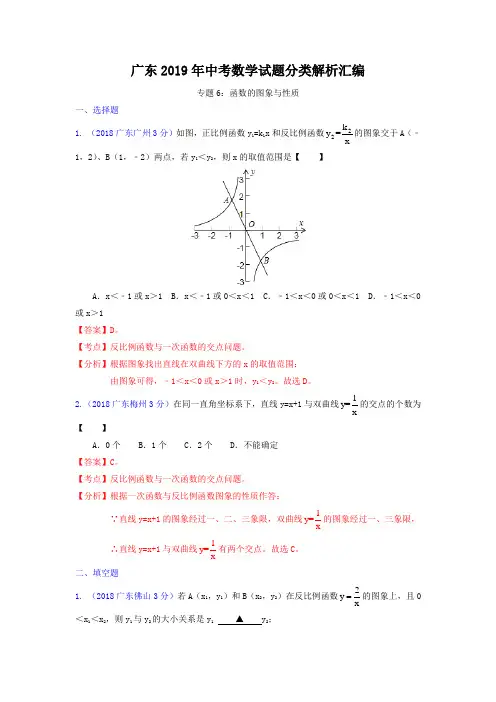 广东省各市2019年中考数学分类解析 专题6：函数的图像与性质