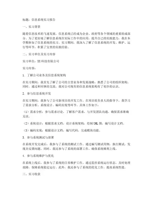 信息系统实习报告范文
