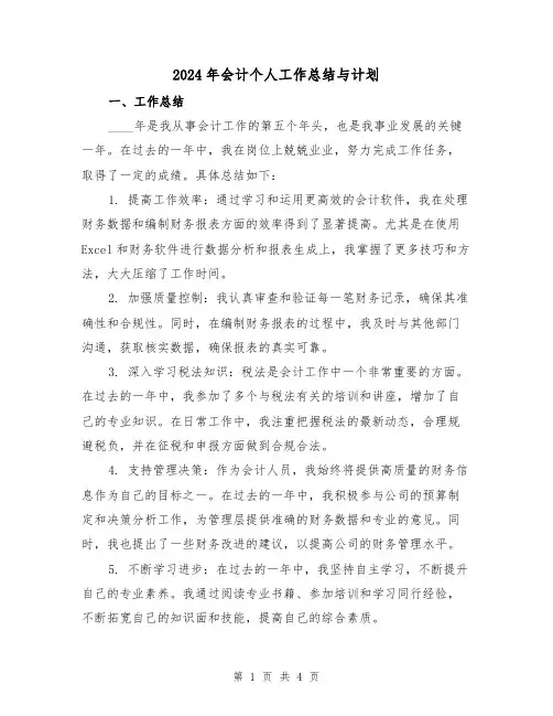 2024年会计个人工作总结与计划(二篇)