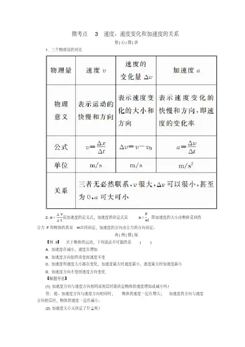 2019版高考物理一轮复习第一章运动的描述匀变速直线运动的研究微考点3速度、速度变化和