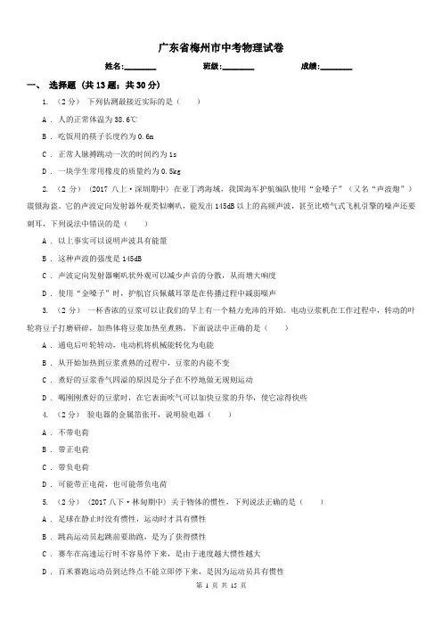 广东省梅州市中考物理试卷 