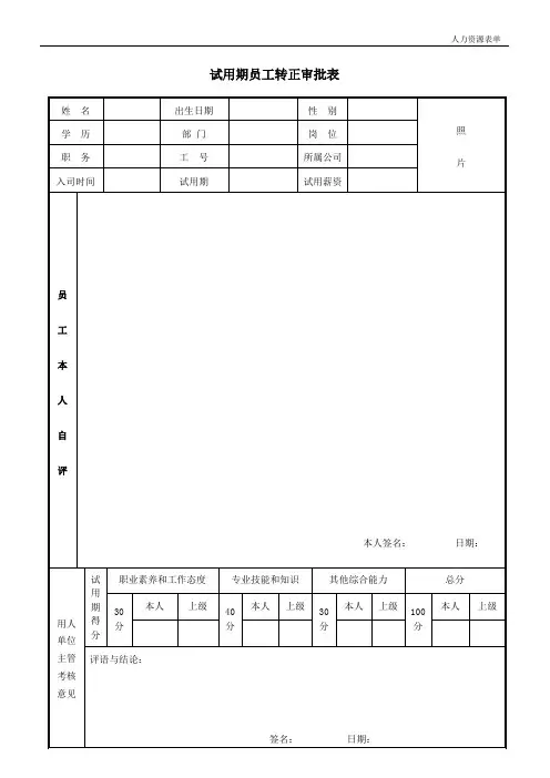 试用期员工转正审批表