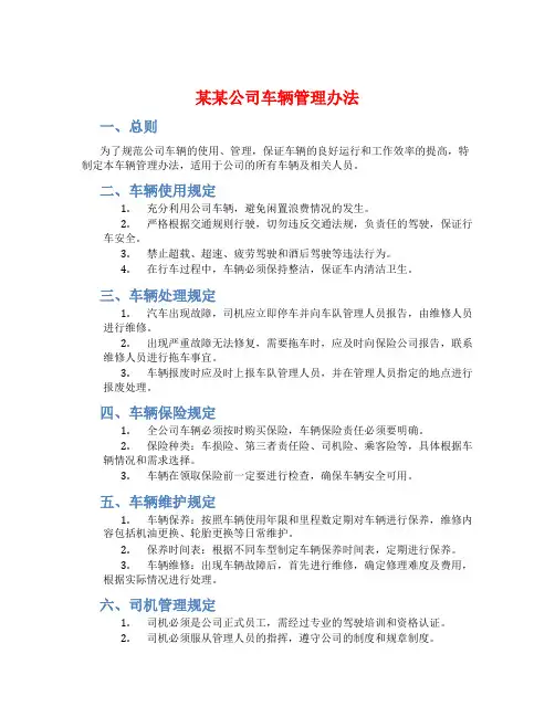 某某公司车辆管理办法
