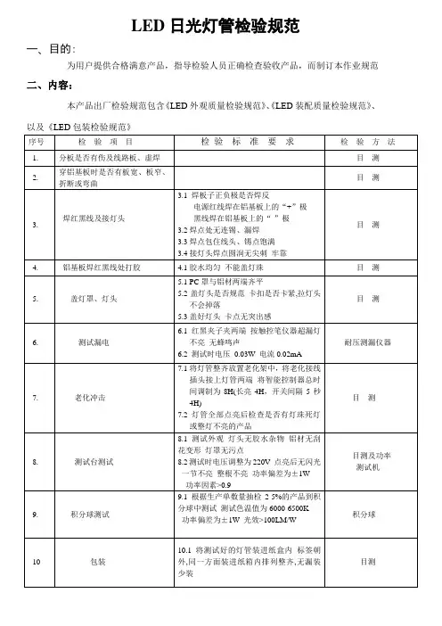 LED日光灯管检验规范