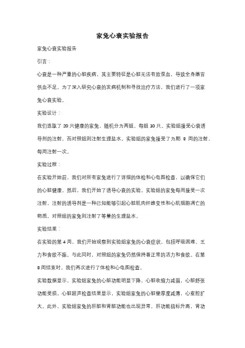 家兔心衰实验报告