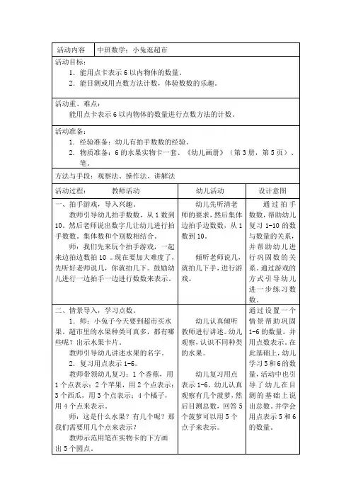 幼儿园中班数学：小兔逛超市教案