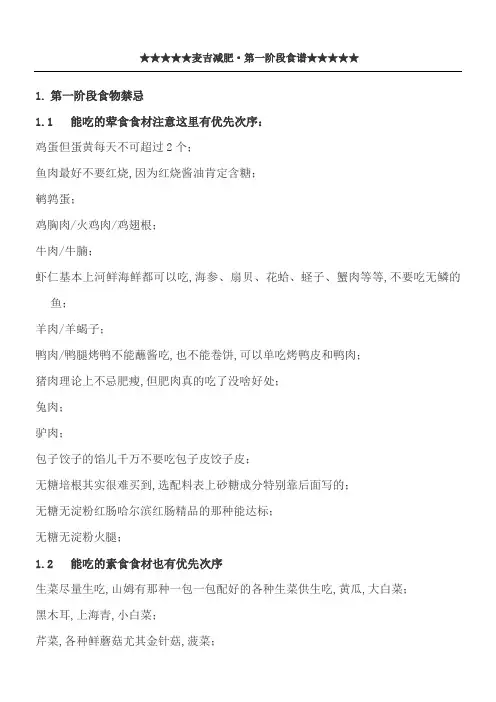 麦吉减肥法·第一阶段饮食禁忌及食谱参考