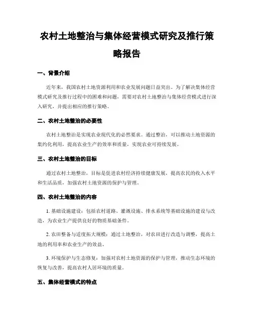 农村土地整治与集体经营模式研究及推行策略报告