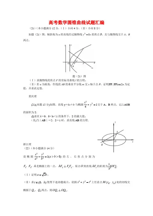 高考数学圆锥曲线试题汇编