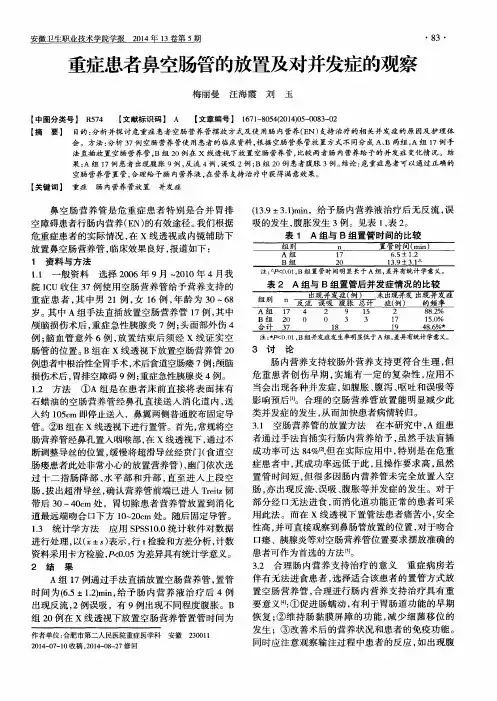 重症患者鼻空肠管的放置及对并发症的观察