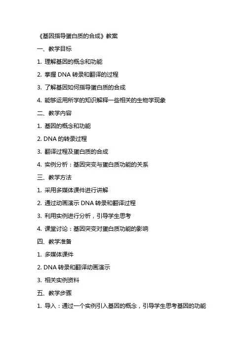 《基因指导蛋白质的合成》教案