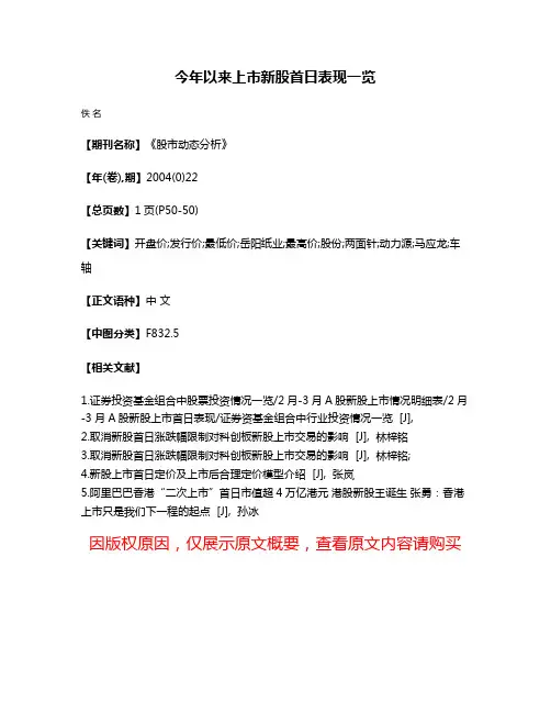 今年以来上市新股首日表现一览
