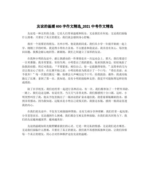 友谊的温暖600字作文精选_2021中考作文精选