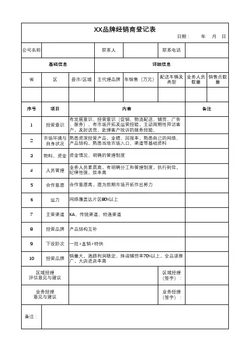 经销商登记表