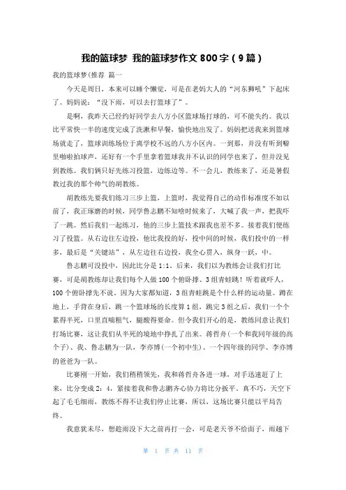 我的篮球梦 我的篮球梦作文800字(9篇)