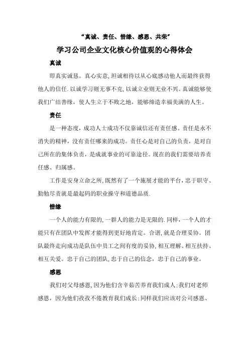 学习公司企业文化和核心价值观的心得体会