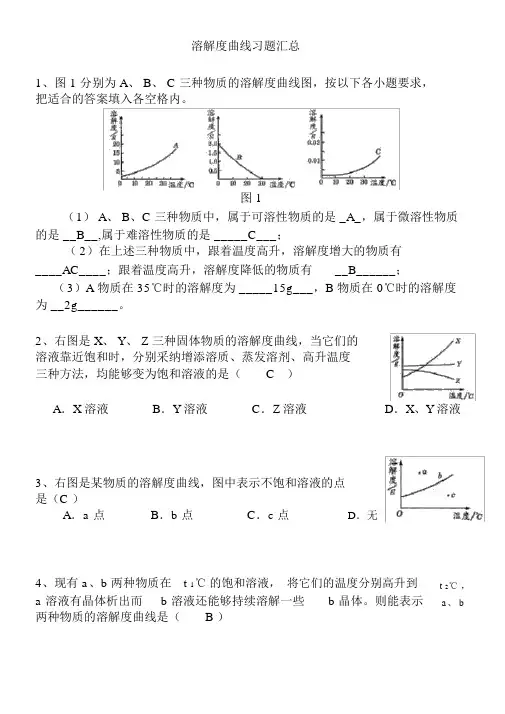 中考化学溶解度曲线习题汇总含答案[1]