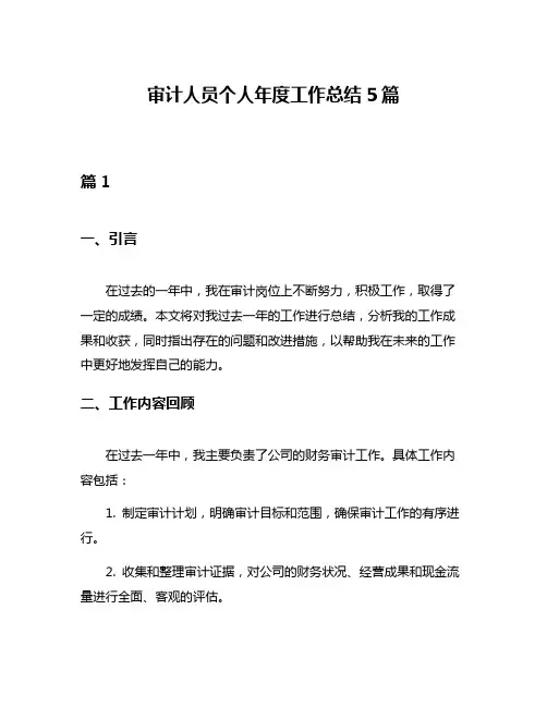 审计人员个人年度工作总结5篇
