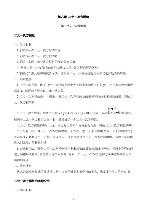 人教版_七年级_下期_第八章_二元一次方程组知识点梳理及例题解析