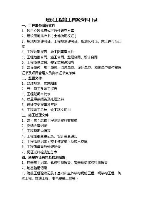 建设工程竣工档案资料目录