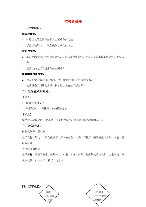 六年级科学下册 第7章 空气与生命 7.1 空气的组成 空气的主要成分教案设计 牛津上海版